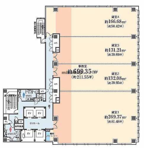 一番町の（仮）仙台市青葉区一番町オフィス開発計画 平面1